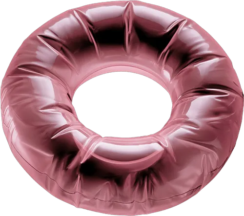 Inflatable shiny mauve ring float with creases and folds on a transparent background.